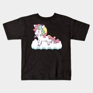 happy unicorn galloping on a cloud Kids T-Shirt